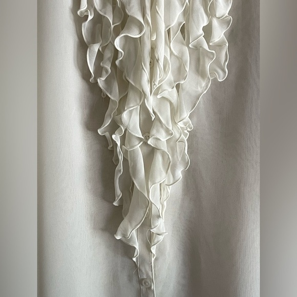 OLD NAVY Cream Sheer Ruffle Blouse–Romantic Dreamy Vibe 3/4 Sleeve Button Down M - Picture 4 of 11